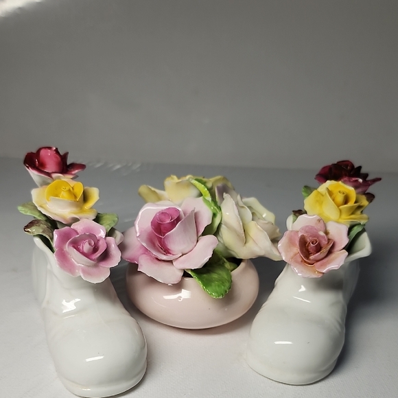 adderley & royal staffordshire Other - Vintage Floral Porcelain Shoe Figurines And Basket